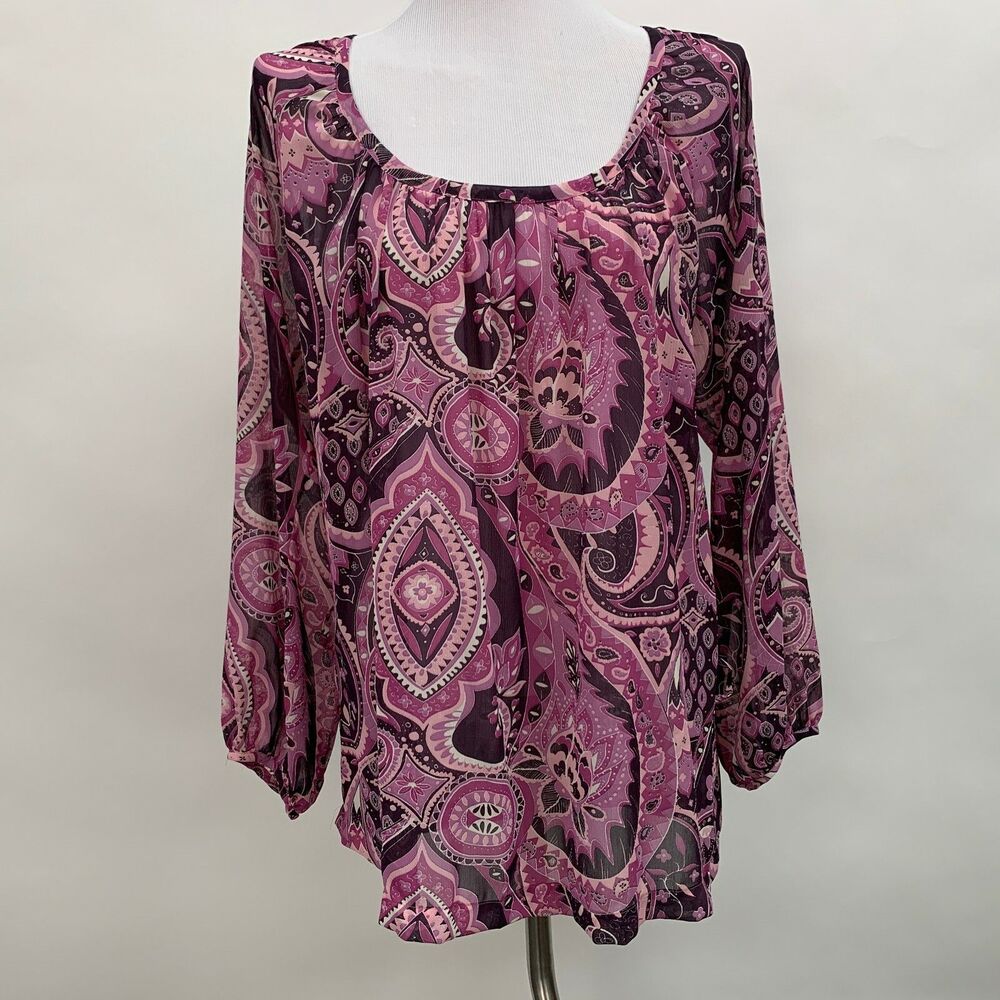 New York &‎ Company Women's Top Medium Multicolor Purple White Pink Sheer